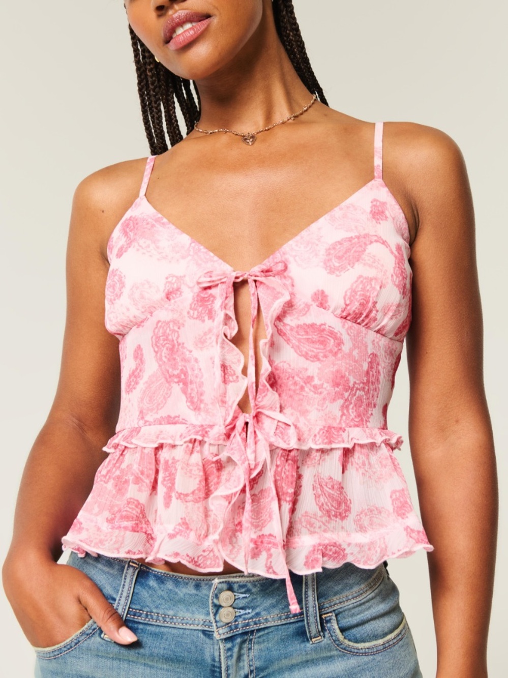 Hollister Chiffon Ruffle Blouse Pink Paisley Boho Top Women XL